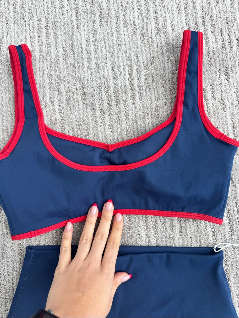 Fancy the Brand Blue & Red Active Sports Bra and High-Waist Shorts Set - Picture 3 of 4